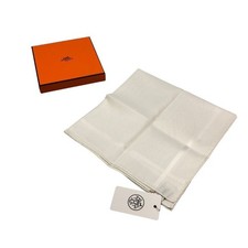 Hermes White 100% Cotton Handkerchief Used AF...