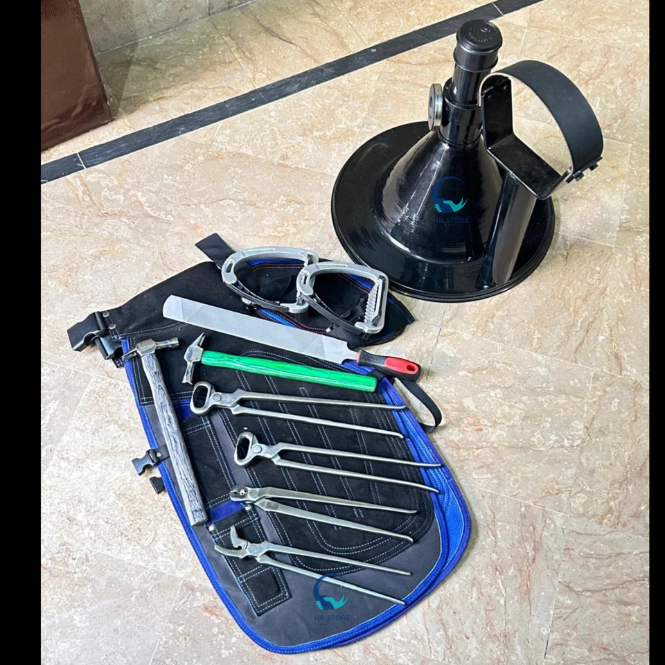 Complete Farrier Tool Kit with Hoof Stand, Leather Bag, Apron & Safety Stirrups - Image 4 of 4