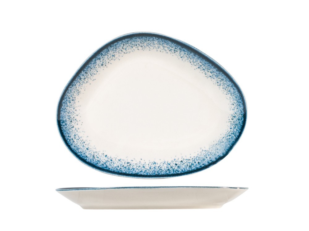 H&H Jupiter Oval Plate Porcelain, 30Cm, Blue And Ivory