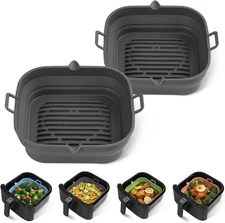 [2 Pack] Silicone Air Fryer Liners Square - Reusable Airfryer Basket - Easy to C