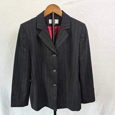 Le Suit Petite Women's Black Pinstripe Blazer Size 10P Red Lined 3 Button