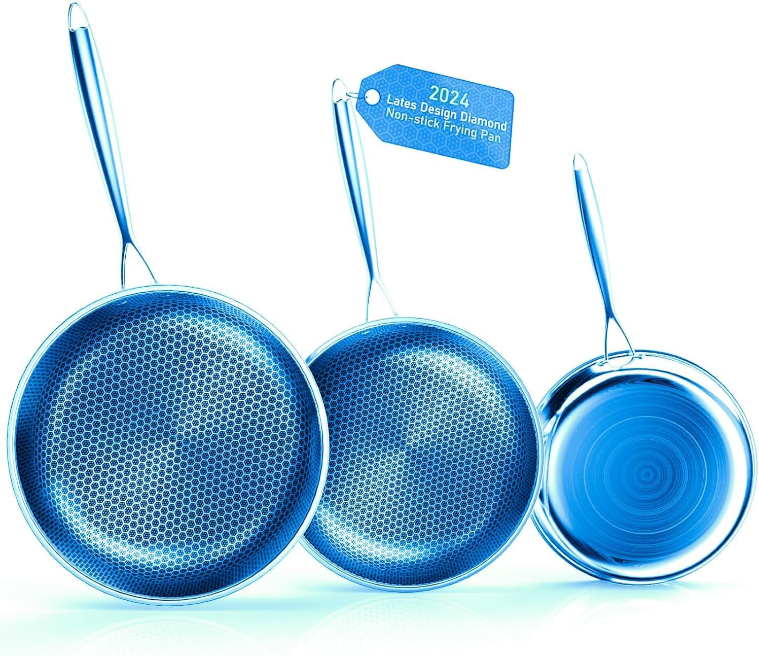 Set Padelle Ibride Professionali 26 28 30 cm - Acciaio e Antiaderente