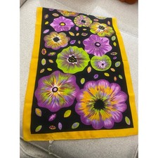 Vintage Made in Italy Floral Scarf Bold Psychedelic Flower Power Purple Yellow