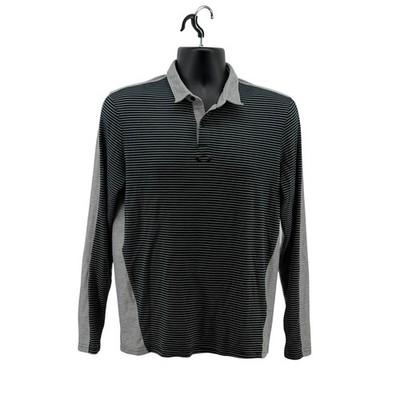 Oakley Performance Fit Polo Shirt Mens M Striped Long Sleeve Active