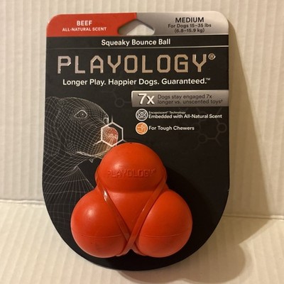 Playology Squeaky Bounce Ball Unpredictable Ways Beef Scented for Medium Dogs 