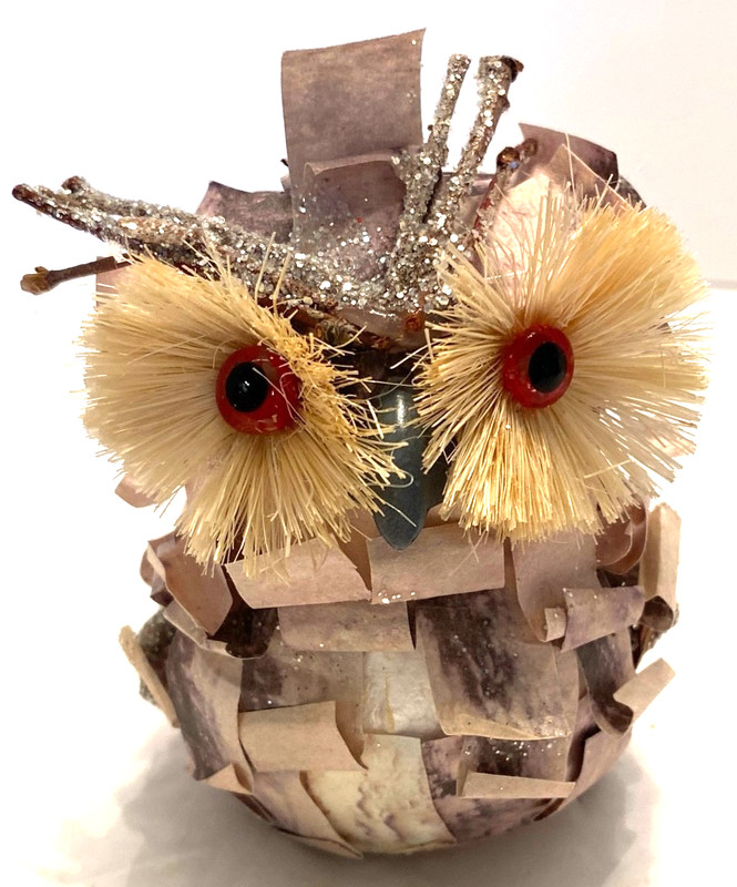 Woodland Brown/Beige/Silver 4" x 3.5" x 3" Owl Christmas Decoration/Ornament