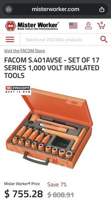 NEW FACOM S.401AVSE SET OF 17 SERIES 1,000 VOLT INSULATED SOCKET SET Make Offer!