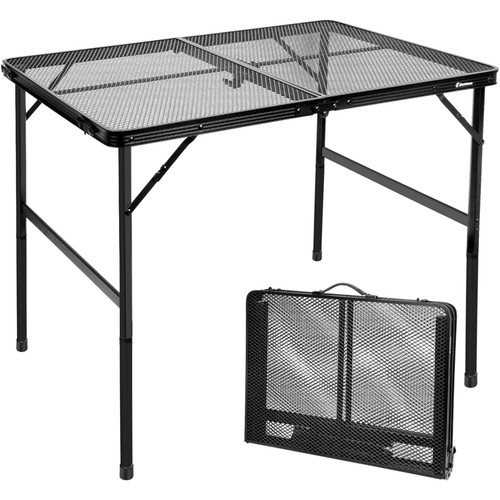 Campingtisch Klappbar 90×60cm，Gartentisch，Grilltisch mit Metallgitterplatte，L...