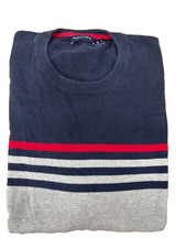 Nautica Men  s Crew Neck 100 Cotton Sweater Navy/Gray/Red Stripe, XL NWOTD