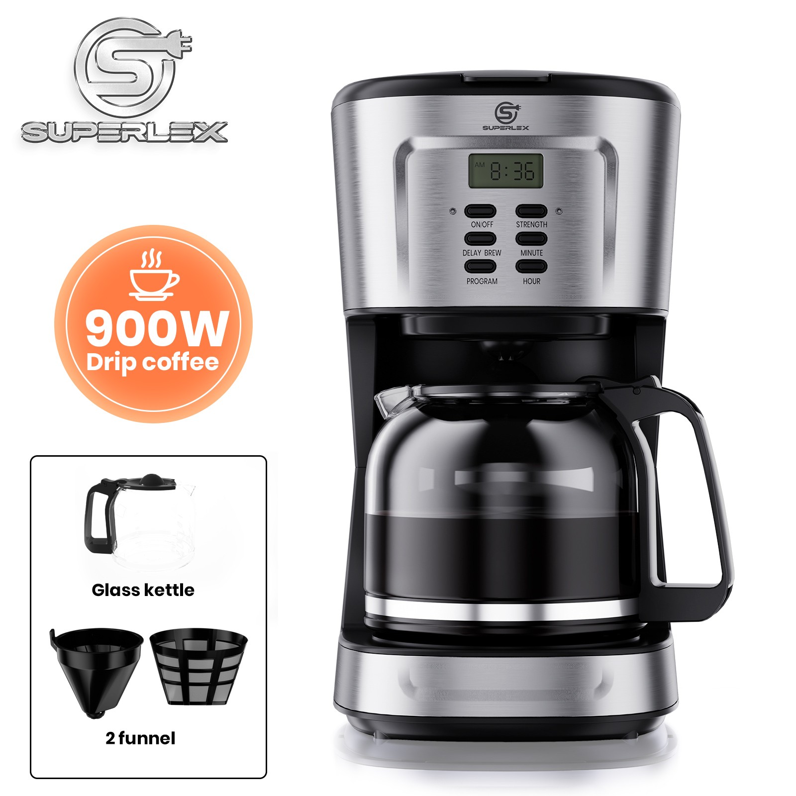 SUPERLEX 1.5L Filter Coffee Maker Machine 12 Cup Automatic Setting Digital Timer