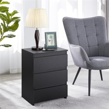 Image of 3 Drawer Bedside Table Vertical Nightstand Sofa Side Table Bedside Drawer Black