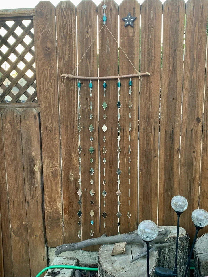 Espejos de pastilla con forma de diamante con cuentas cortina de vidrio verde azulado atrapasol decoración de ventanas Foto 3 de 4