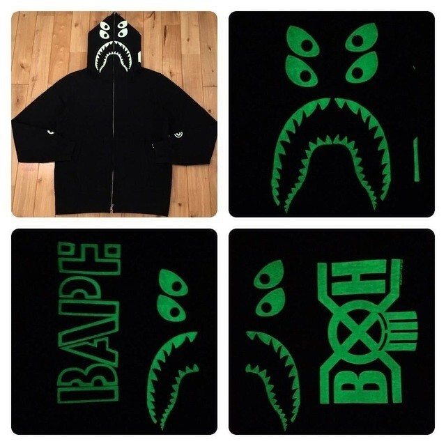 Glow in the dark BAPE BOUNTY HUNTER Shark Full Zip Hoodie A