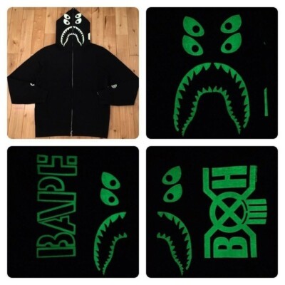 Glow in the dark BAPE BOUNTY HUNTER Shark Full Zip Hoodie A