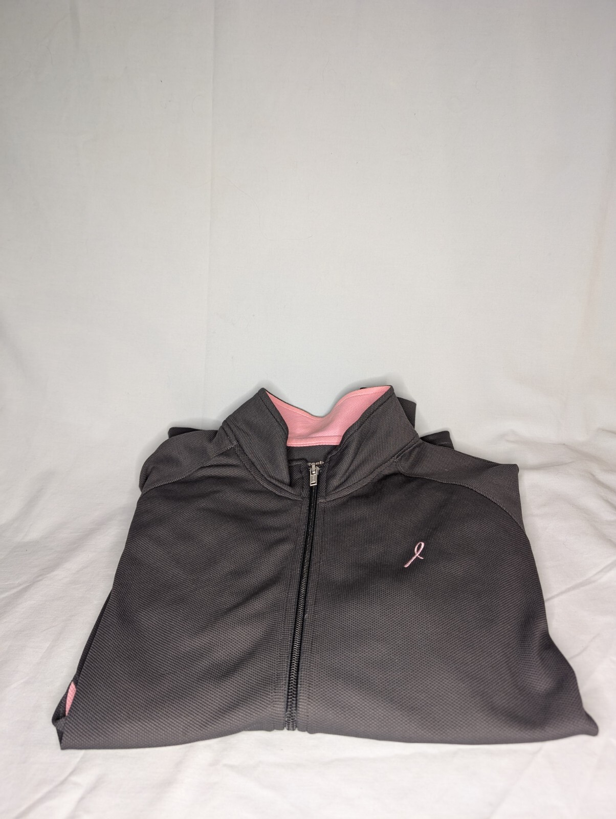 Reebok Breast Cancer Awareness Pink Ribbon Grey Zipper Jacket Women's Xl