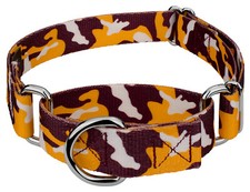 Country Brook Petz  Burgundy and Gold Camo Martingale Dog Collar