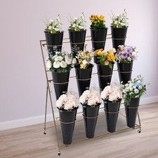Movable Metal Flower Display Stand 12 Flower Buckets Indoor/Outdoor Plant Stand