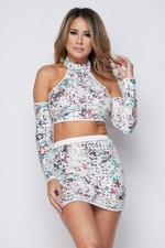 Two-piece long sleeve sequin White super sexy clubwear