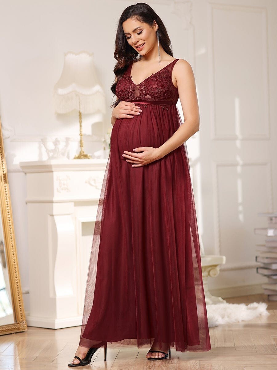 Ever Pretty Double V-Neck Lace Bodice Long Flowy Maternity Dress Sz XL |  eBay