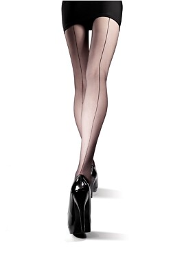 059 Collant VELATO Nero Con Riga Dietro NERA Calze Nylon Vintage