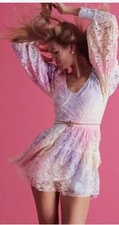 LoveShackFancy Alela Long Sleeve Lace Tie Dye Ombre Pastel Mini Dress Sz 2
