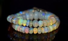 6x11mm Natural Ethiopian Opal Fire Roundel Loose Gemstone Beads Strand 8"