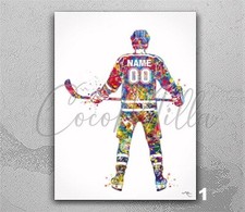 Hockey Player Male Man Boy Personalized Watercolor Print Ice Hockey Sports 2817