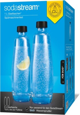 SODASTREAM Wasser Zu-/Aufbereiter-Zubehör 2 Glas-Flaschen 1L Twinpack