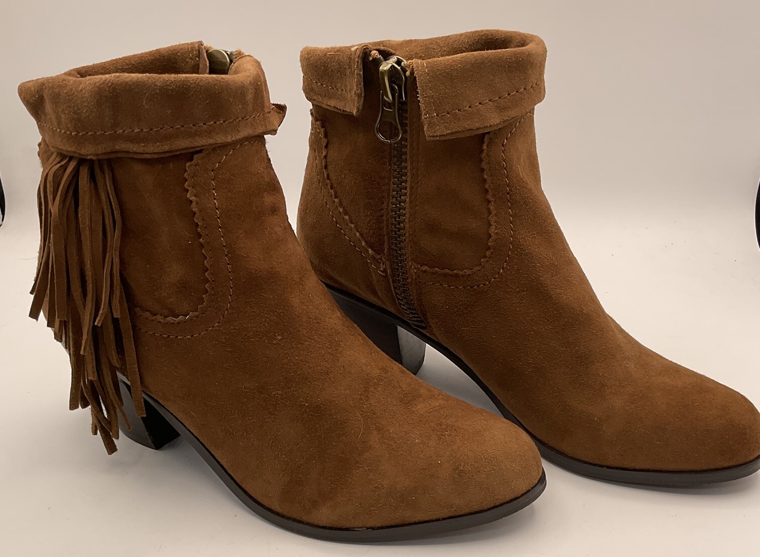 Sam Edelman Louie Fringe Ankle Boots Size 8M Brown Leather Excellent Condition