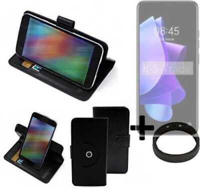 360° Schutz Hülle für Tecno Pop 7 + Bumper Wallet Case Universal schwarz Kuns
