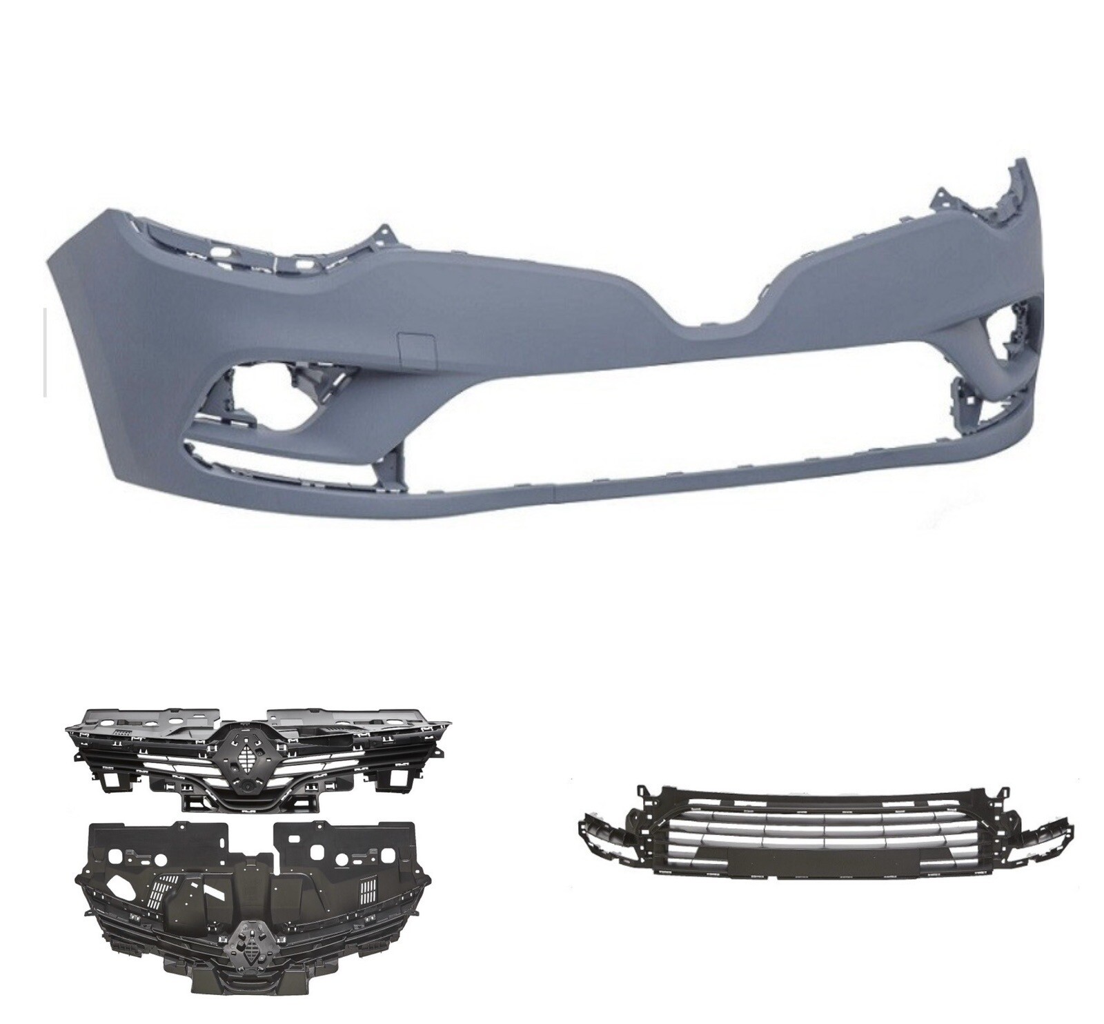 Pare-choc avant pour Renault Clio 4 Phase 2 avec calandre et grille inférieure noire