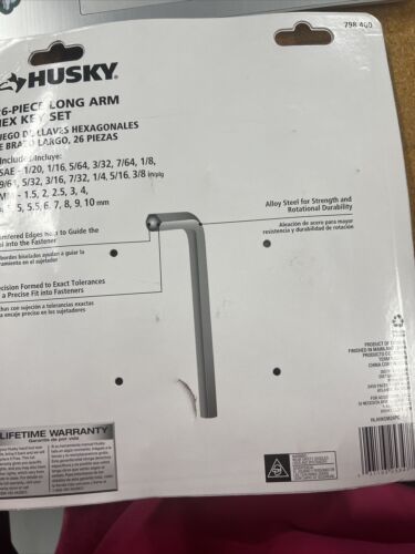 26 Piece Husky 798 400 Long Arm Hex Key Set, 1/2" - 3/8", 1.50mm - 10mm - Picture 2 of 2