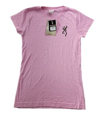 NEW Browning Women M Pink Buckmark Fitted T Shirt Cotton Tee