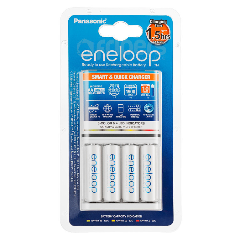 Carica Batterie Rapido Panasonic Eneloop BQ-CC55E + 4 pile NiMH AA size BK-3MCC