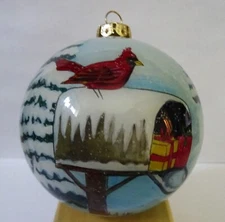 Inside Art Cardinal on Mail Box Christmas Glass Ornament Collectible w/Box