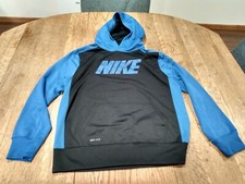 Nike Sweatshirt Youth XL Black  Blue Dri Fit Hoodie Swoosh High Neck Pullover