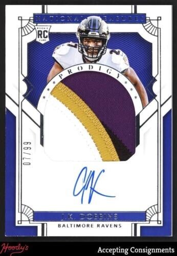 JK Dobbins RC - 2020 National Treasures Prodigy 4 COLOR Rookie Patch AUTO # 7/99