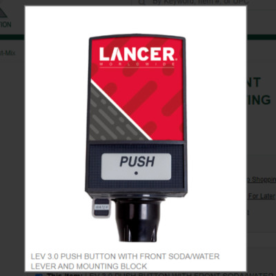 LEV 3.0 PUSH BUTTON WITH FRONT SODA/WATER LEVER AND MOUNTING BLOCK #19-0115/03