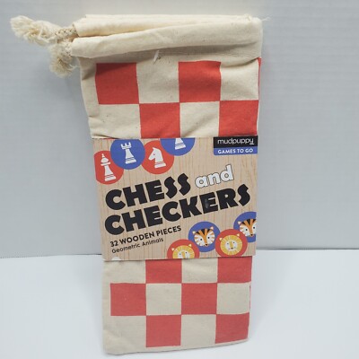 Mudpuppy Chess And Checkers Geometric Animals Theme Wooden Pieces New