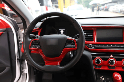 Red Carbon Fiber Steering Wheel Strip Cover Trim For Hyundai Accent 2018-2022 - Picture 5 of 7