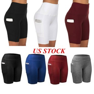 Womens High Waist Yoga Shorts Pocket Cycling Biker Hot Pants Sports Legging