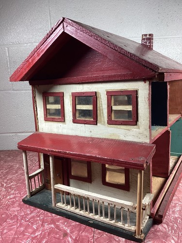 Vintage Folk Art Handmade Handcrafted Wood Wooden Doll House Cottage Primitive - Picture 6 of 16