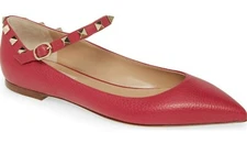 Valentino Garavani Rockstud Pointy Toe Mary Jane Flat Pump Pink US 11 /Eur 41