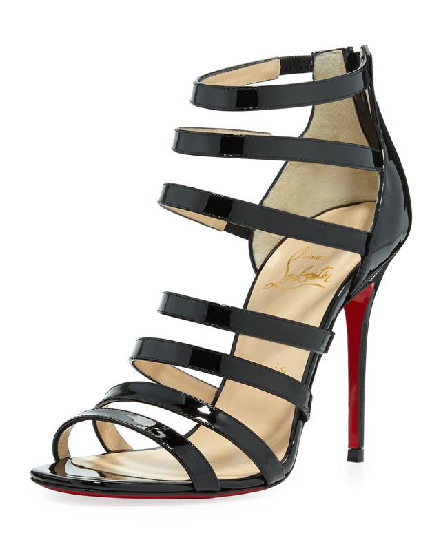 100% AUTHENTIC NEW WOMEN LOUBOUTIN MARINIERE 120 PATENT CAGE HEEL SANDALS US 9.5