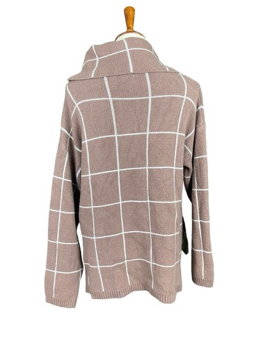 Kirundo Plaid Sweater Women XL Brown Window Pane Check Cowl Neck Knit - Picture 8 of 10