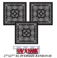 3-XL Hav-A-Hank BIG BLACK PAISLEY 27" Cotton BANDANNA Head Wrap FACE Mask Scarf