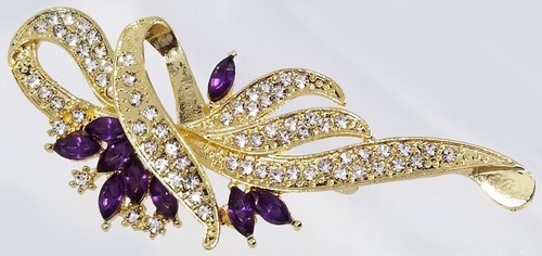 Crystal Rhinestone Brooch Pin, 2nd Quality Discounted, Purple Gold, Flower - Picture 4 of 13