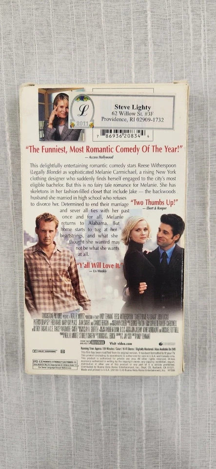 Видеокассета Sweet Home Alabama Риз Уизерспун с рейтингом PG-13 - Изображение 2 из 4