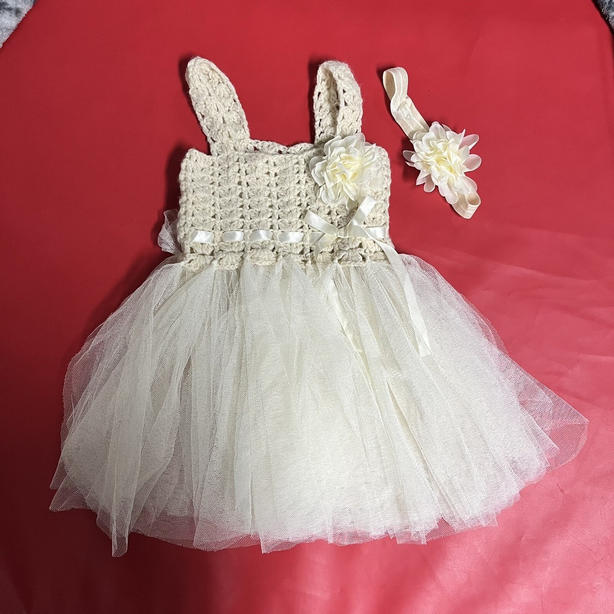 Elly & Emmy Cream Crochet Tutu Dress Baby Girl Size 0-6