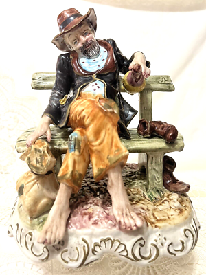 Large Vintage Capodimonte Porcelain Figurine Vino the Bum / Hobo